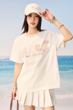 Korean Style Playful Cloud Patch T-Shirt - Cool Feeling Sorona Fabric Couple Tee for Summer Fashion