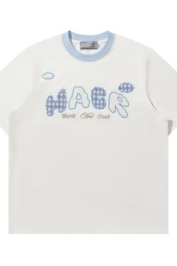 Korean Style Playful Cloud Patch T-Shirt - Cool Feeling Sorona Fabric Couple Tee for Summer Fashion