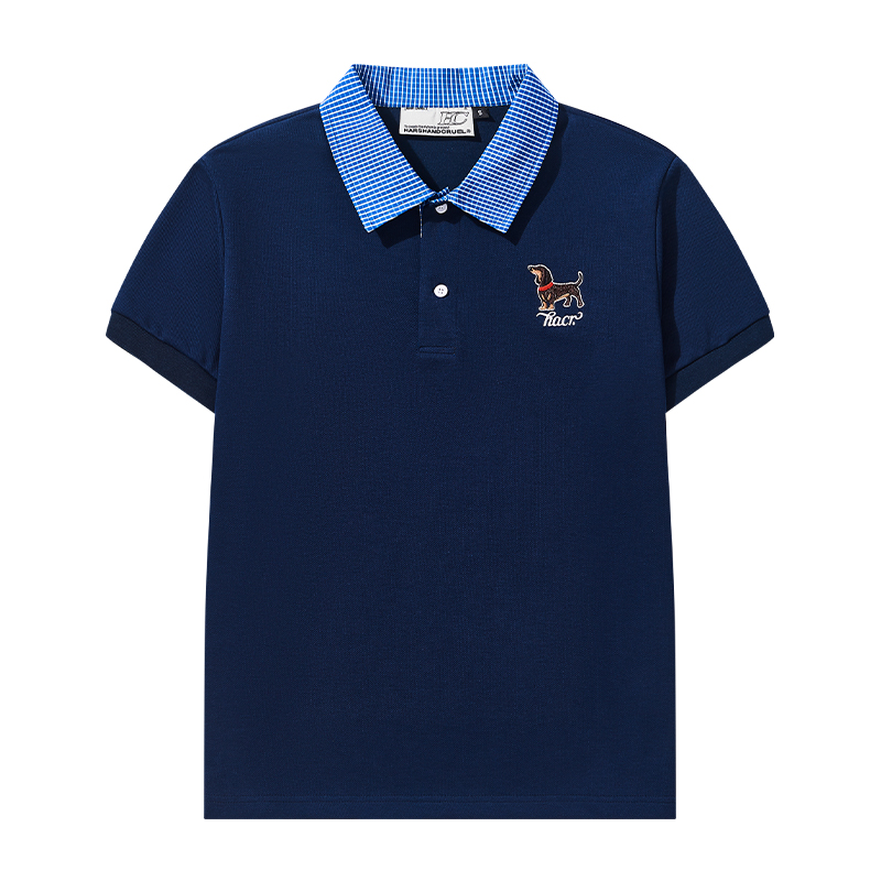 Korean-Style Retro College Plaid Collar Fake Two-Piece Color-Blocked Embroidered Polo Shirt Korean-Style Retro College Plaid Collar Fake Two-Piece Color-Blocked Embroidered Polo Shirt