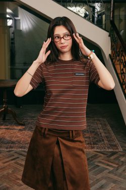 Korean-Style Retro Striped Slim-Fit Short Sleeve T-Shirt for Spring and Summer – 90s Miu-Inspired Fashion Top