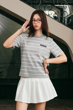 Korean-Style Retro Striped Slim-Fit Short Sleeve T-Shirt for Spring and Summer – 90s Miu-Inspired Fashion Top