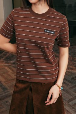 Korean-Style Retro Striped Slim-Fit Short Sleeve T-Shirt for Spring and Summer – 90s Miu-Inspired Fashion Top