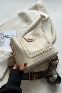 Korean Style Retro Wide Shoulder Strap Crossbody Bag for Women - Versatile Spring/Summer 2025 High-End Bucket Bag