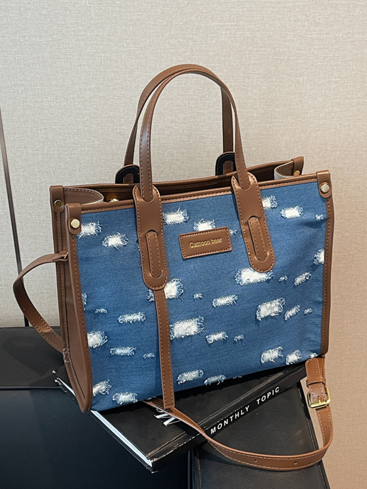 Korean-Style Ripped Denim Tote Bag for Women - Large Capacity Shoulder Crossbody Bag for Commuting - 2025 Fashion Trend Korean-Style Ripped Denim Tote Bag for Women - Large Capacity Shoulder Crossbody Bag for Commuting - 2025 Fashion Trend