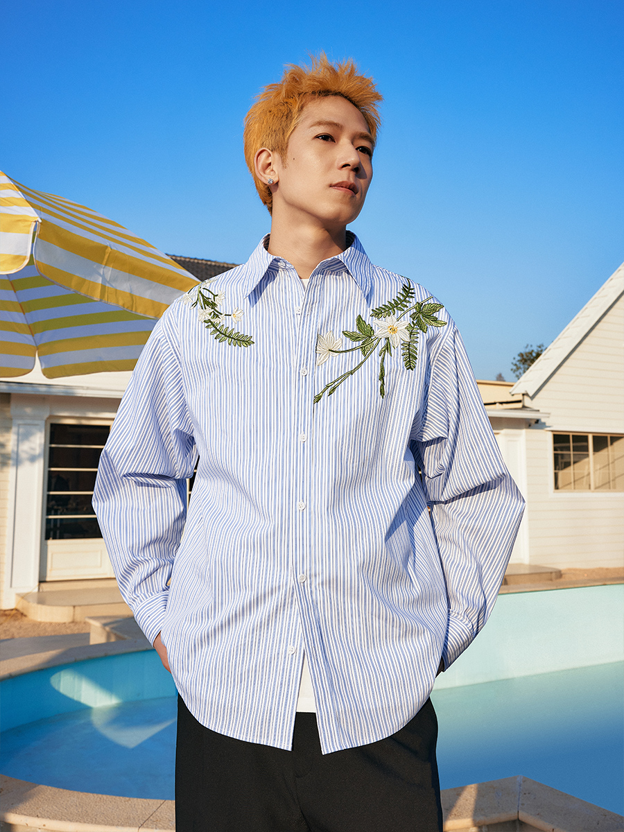 Korean Style Striped Long Sleeve Shirt with Plant Series Embroidery - Trendy OS Fashion Top for a Chic Look Korean Style Striped Long Sleeve Shirt with Plant Series Embroidery - Trendy OS Fashion Top for a Chic Look