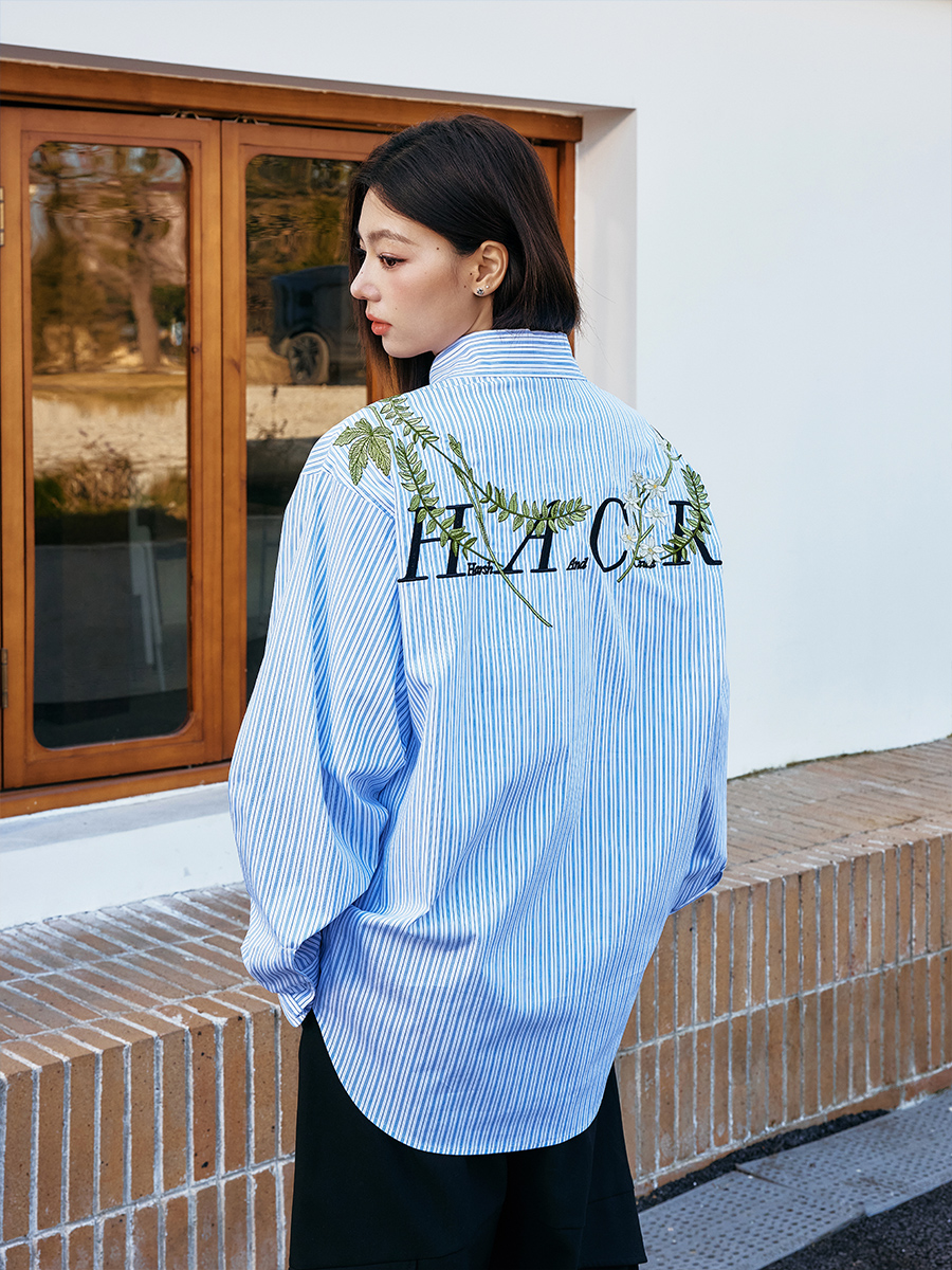Korean Style Striped Long Sleeve Shirt with Plant Series Embroidery - Trendy OS Fashion Top for a Chic Look Korean Style Striped Long Sleeve Shirt with Plant Series Embroidery - Trendy OS Fashion Top for a Chic Look