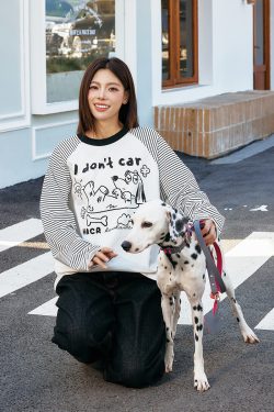 Korean Style Striped Spliced Hand-Painted Loose Raglan Long Sleeve T-Shirt for Couples