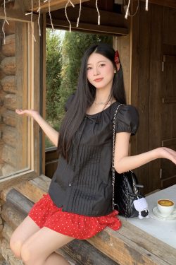 Korean Style Sweet Puff Sleeve Shirt for Women - Summer Slim Fit Versatile Short Sleeve Top, Perfect for Y2K and Casual Wear
