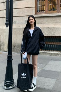 Korean Style Three Stripes Zipper Cardigan Jacket for Women - Loose Sports Casual Summer Coat with Stand Collar and Sun Protection