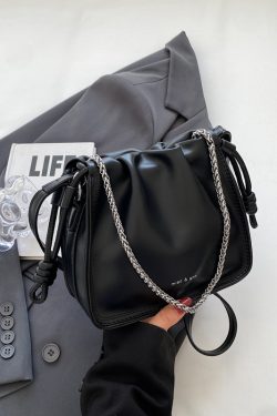 Korean Style Versatile Chain Small Bag for Women, Wrinkled Cloud Square Crossbody Bag, 2025 Spring/Summer Fashion Essential