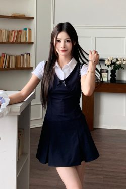 Korean Style Women's V-Neck Sling Dress Set - Summer College Wind Vest & Skirt Outfit