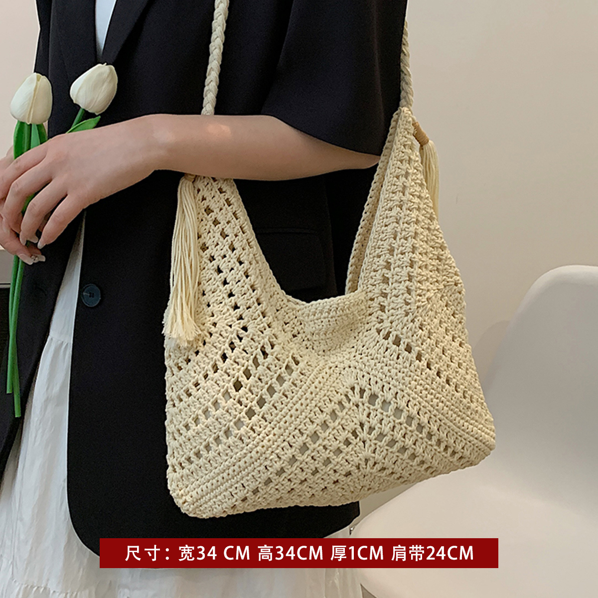 Korean-Style Woven Underarm Bag, Casual Straw Shoulder Bag for Summer 2025, Large Capacity Minimalist Seaside Vacation Accessory Korean-Style Woven Underarm Bag, Casual Straw Shoulder Bag for Summer 2025, Large Capacity Minimalist Seaside Vacation Accessory