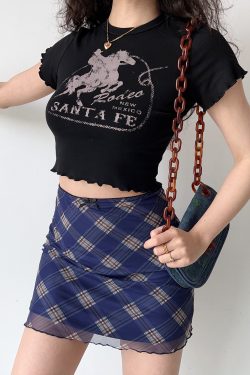 Lace Edge Printed Round Neck Short Sleeve T-Shirt for Women - European American Style Slim Fit High Waist Top, 90s Inspired