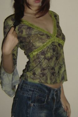 Lace Green Chiffon Low-Cut V-Neck Waist-Defining Sheer Top - Sexy Y2K Style for Trendy Hot Girls
