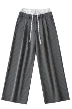 Lace Spliced Low Waist Loose Slimming Striped Wide Leg Pants for Women - Casual 2025 Fashion Trend