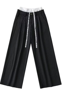 Lace Spliced Low Waist Loose Slimming Striped Wide Leg Pants for Women - Casual 2025 Fashion Trend