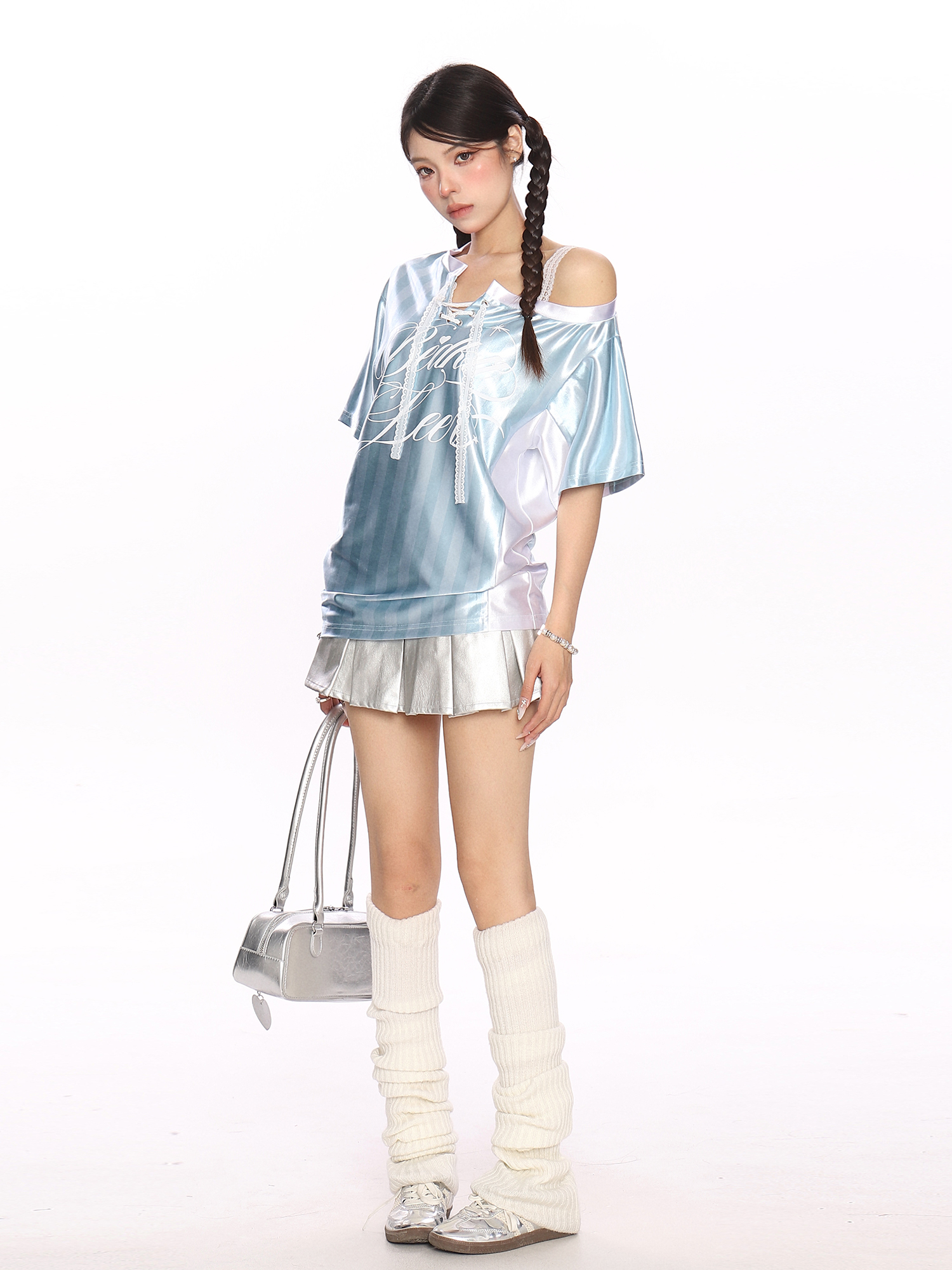 Lace Spliced Striped Asymmetrical Shoulder Sleeveless T-Shirt for Women - Summer Slim Fit Sporty Top, Trendy Y2K Style Lace Spliced Striped Asymmetrical Shoulder Sleeveless T-Shirt for Women - Summer Slim Fit Sporty Top, Trendy Y2K Style