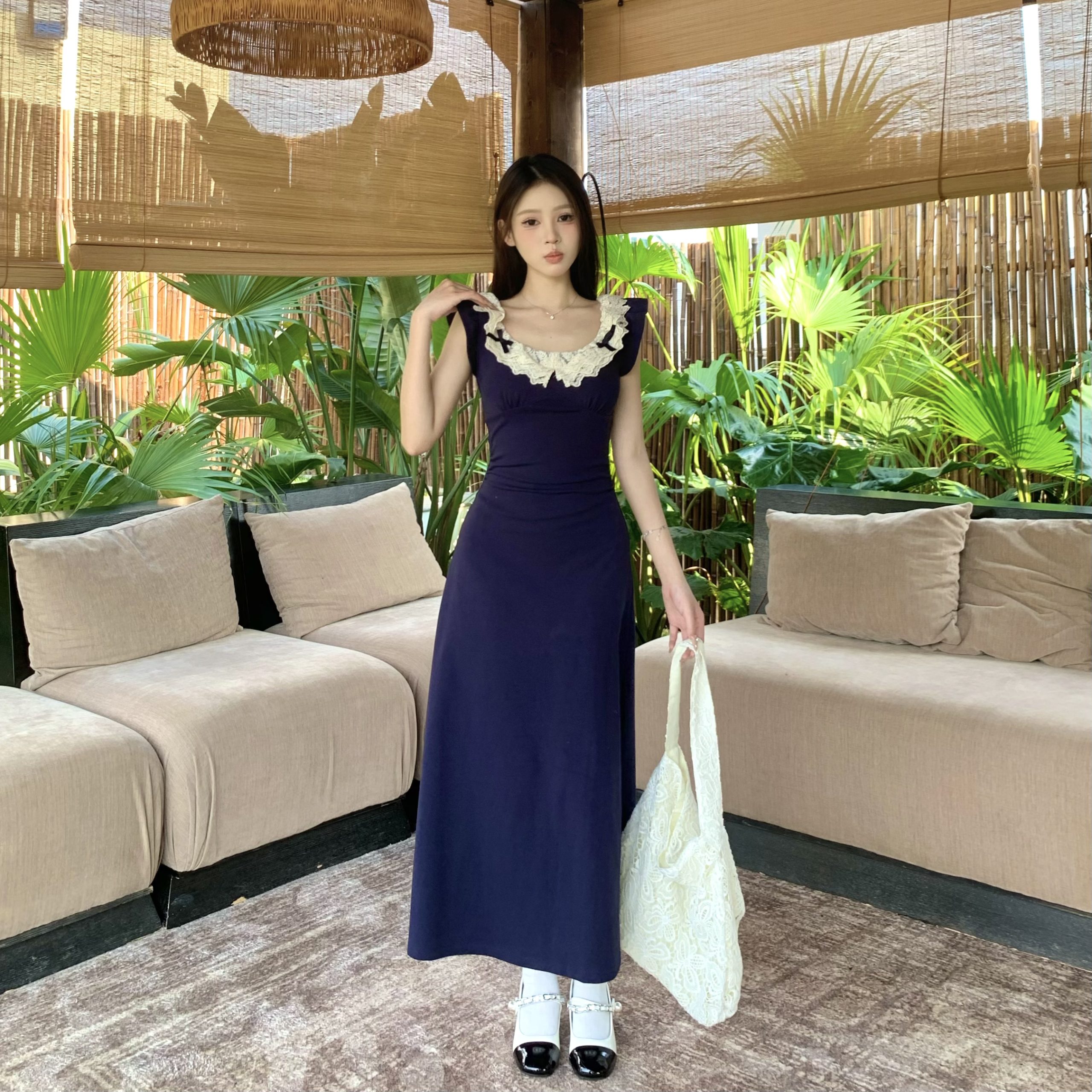 Lace Splicing Design Strap Dress - Women's Summer Sexy Slim Fit Dress with 90s Inspired Style Lace Splicing Design Strap Dress - Women's Summer Sexy Slim Fit Dress with 90s Inspired Style