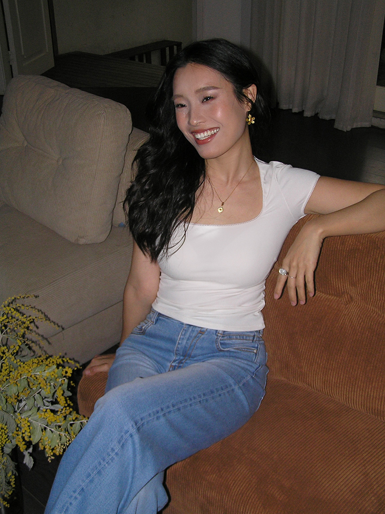 Lace Trim Square Collar Short Sleeve T-Shirt for Women - Slim Fit, Flattering, Sexy Cropped Top in Pure Desire Style Lace Trim Square Collar Short Sleeve T-Shirt for Women - Slim Fit, Flattering, Sexy Cropped Top in Pure Desire Style