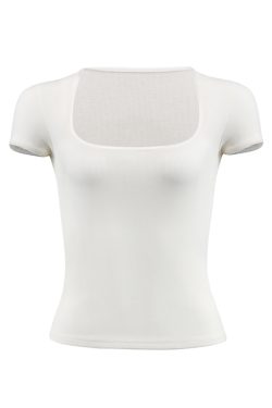 Lace Trim Square Collar Short Sleeve T-Shirt for Women - Slim Fit, Flattering, Sexy Cropped Top in Pure Desire Style