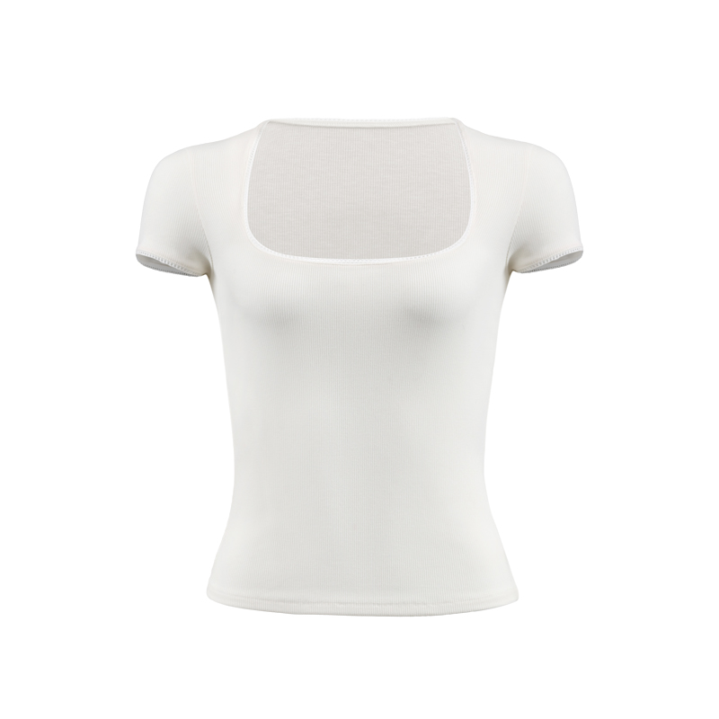 Lace Trim Square Collar Short Sleeve T-Shirt for Women - Slim Fit, Flattering, Sexy Cropped Top in Pure Desire Style Lace Trim Square Collar Short Sleeve T-Shirt for Women - Slim Fit, Flattering, Sexy Cropped Top in Pure Desire Style