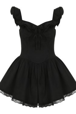 Lace-Trimmed Low-Neck Little Black Dress with A-Line Silhouette and Pleated Skirt - Elegant Hepburn Style for Effortless Chic