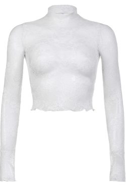 Lace-Trimmed Sheer Round-Neck T-Shirt - Ballet-Style Slim Fit Top for a Sexy French Look, Perfect for Y2K and Chic Fashion Lovers