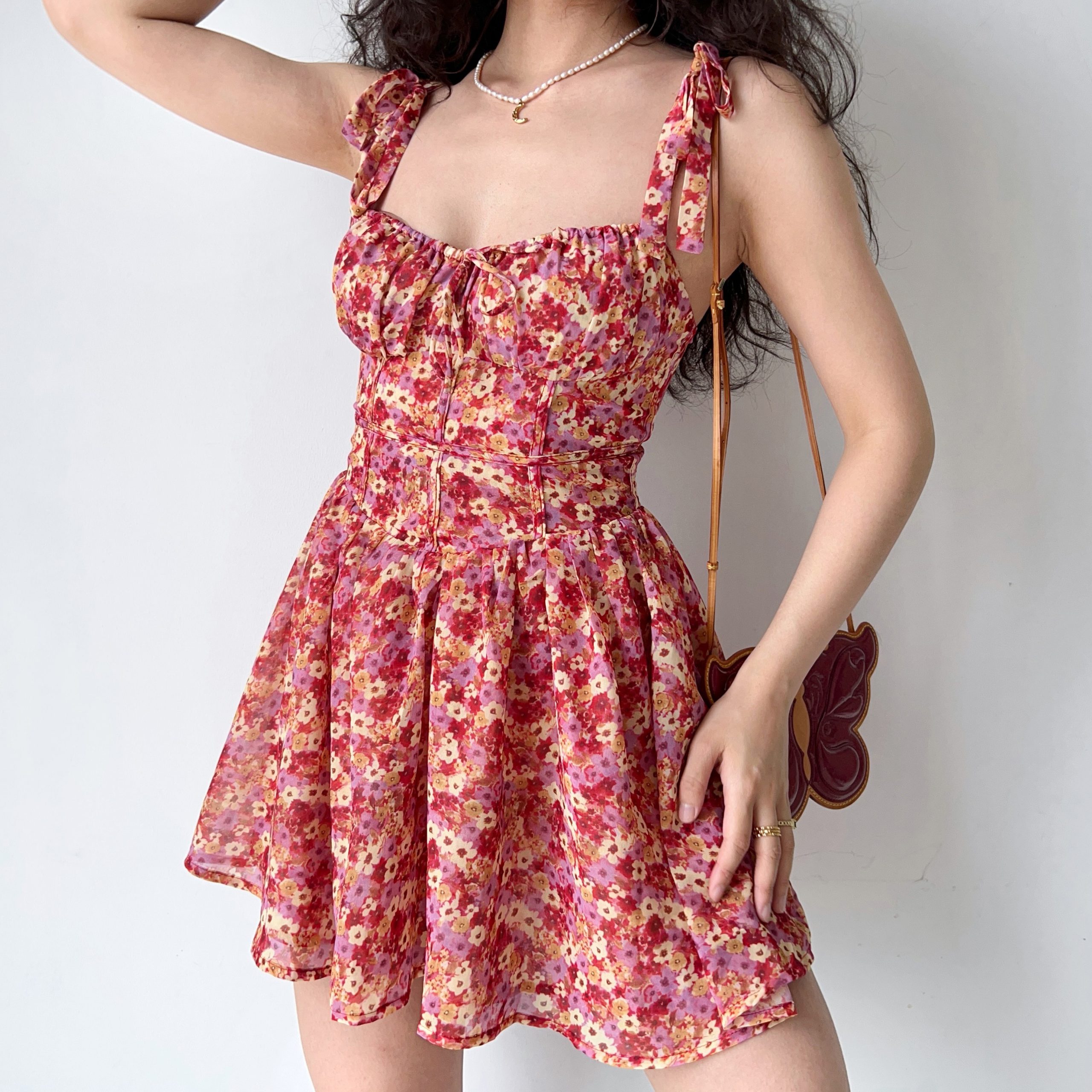 Lace-Up Floral Slip Dress for Women - Retro Country Style with Waist-Cinching A-Line Short Skirt - 90s Inspired Fashion Lace-Up Floral Slip Dress for Women - Retro Country Style with Waist-Cinching A-Line Short Skirt - 90s Inspired Fashion