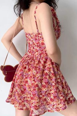 Lace-Up Floral Slip Dress for Women - Retro Country Style with Waist-Cinching A-Line Short Skirt - 90s Inspired Fashion