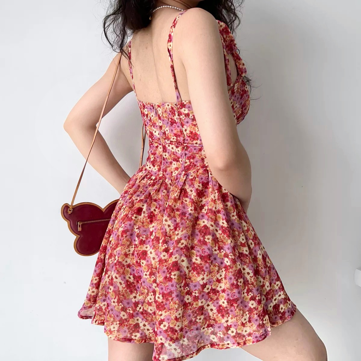 Lace-Up Floral Slip Dress for Women - Retro Country Style with Waist-Cinching A-Line Short Skirt - 90s Inspired Fashion Lace-Up Floral Slip Dress for Women - Retro Country Style with Waist-Cinching A-Line Short Skirt - 90s Inspired Fashion