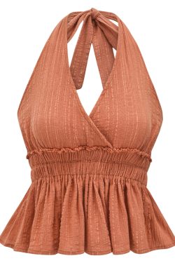 Lace-Up Halter Deep V-Neck Backless Shirt for Women - European American Style, Trendy Y2K Fashion Top