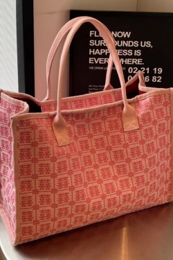 Large Capacity Canvas Bride Tote Bag for Weddings - Joy Character Design, Red Shoulder Bag, 2025 New Style