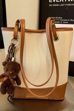 Large Capacity Canvas Shoulder Bag for Women, 2025 Trendy Versatile Commuter Bucket Tote, Niche Fashion Underarm Bag