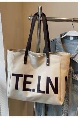Large Capacity Canvas Tote Bag for Women - 2025 New Style Letter Print Shoulder Bag for Class, Commuting, and Travel
