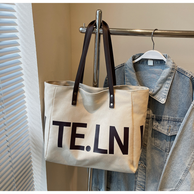 Large Capacity Canvas Tote Bag for Women - 2025 New Style Letter Print Shoulder Bag for Class, Commuting, and Travel Large Capacity Canvas Tote Bag for Women - 2025 New Style Letter Print Shoulder Bag for Class, Commuting, and Travel