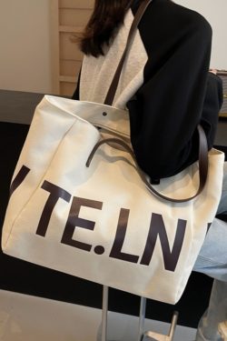 Large Capacity Canvas Tote Bag for Women - 2025 New Style Letter Print Shoulder Bag for Class, Commuting, and Travel