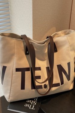 Large Capacity Canvas Tote Bag for Women - 2025 New Style Letter Print Shoulder Bag for Class, Commuting, and Travel