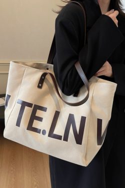 Large Capacity Canvas Tote Bag for Women - 2025 New Style Letter Print Shoulder Bag for Class, Commuting, and Travel