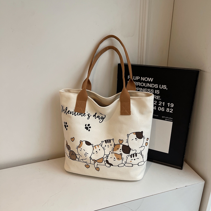 Large Capacity Cartoon Cat Canvas Tote Bag for Women, Versatile Student Shoulder Bag, Ideal Commuter Bag Large Capacity Cartoon Cat Canvas Tote Bag for Women, Versatile Student Shoulder Bag, Ideal Commuter Bag