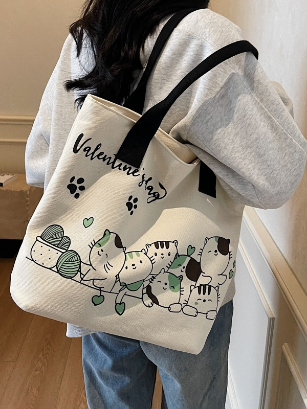 Large Capacity Cartoon Cat Canvas Tote Bag for Women, Versatile Student Shoulder Bag, Ideal Commuter Bag Large Capacity Cartoon Cat Canvas Tote Bag for Women, Versatile Student Shoulder Bag, Ideal Commuter Bag