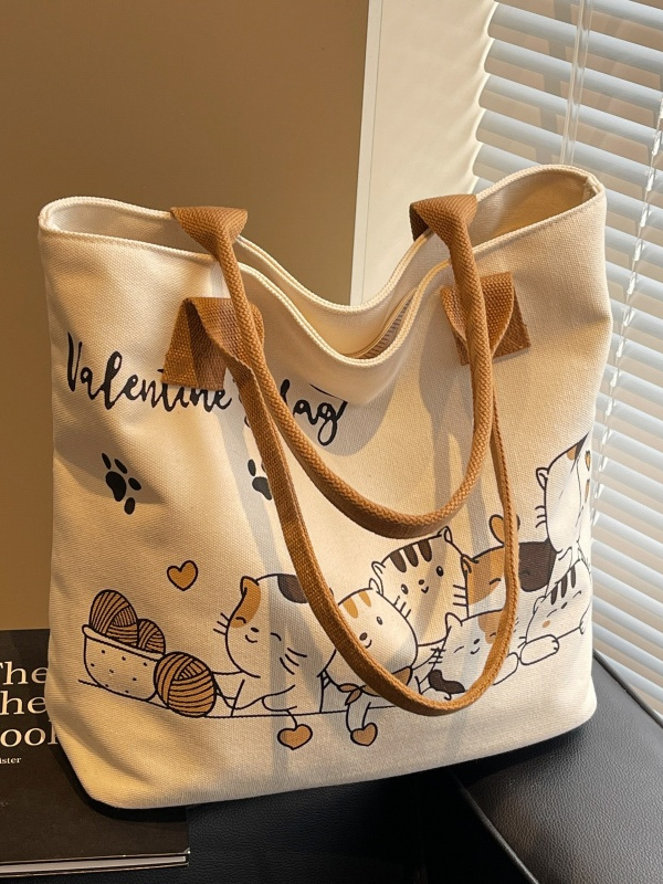 Large Capacity Cartoon Cat Canvas Tote Bag for Women, Versatile Student Shoulder Bag, Ideal Commuter Bag Large Capacity Cartoon Cat Canvas Tote Bag for Women, Versatile Student Shoulder Bag, Ideal Commuter Bag