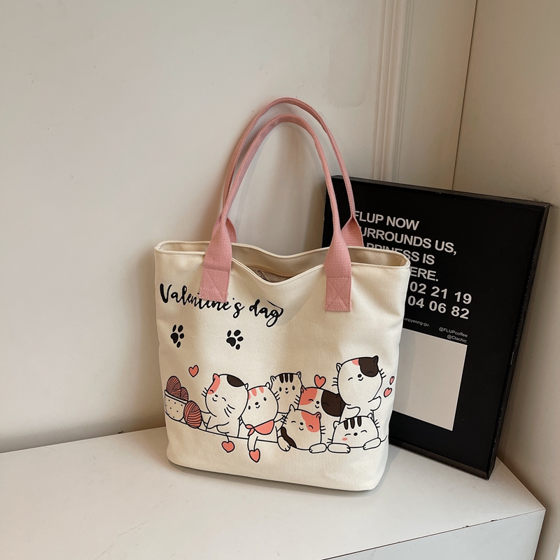 Large Capacity Cartoon Cat Canvas Tote Bag for Women, Versatile Student Shoulder Bag, Ideal Commuter Bag Large Capacity Cartoon Cat Canvas Tote Bag for Women, Versatile Student Shoulder Bag, Ideal Commuter Bag