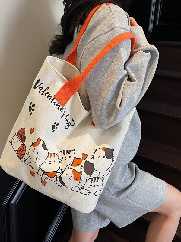 Large Capacity Cartoon Cat Canvas Tote Bag for Women, Versatile Student Shoulder Bag, Ideal Commuter Bag Large Capacity Cartoon Cat Canvas Tote Bag for Women, Versatile Student Shoulder Bag, Ideal Commuter Bag