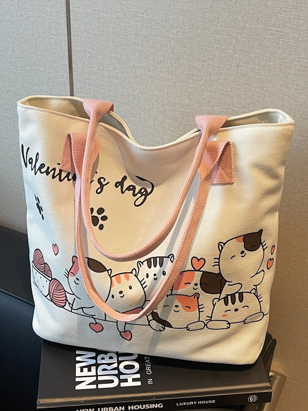 Large Capacity Cartoon Cat Canvas Tote Bag for Women, Versatile Student Shoulder Bag, Ideal Commuter Bag Large Capacity Cartoon Cat Canvas Tote Bag for Women, Versatile Student Shoulder Bag, Ideal Commuter Bag
