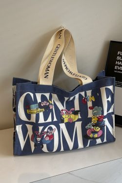 Large Capacity Cartoon Print Canvas Tote Bag for Women - Stylish Short Trip & Shopping Shoulder Bag