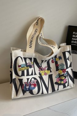 Large Capacity Cartoon Print Canvas Tote Bag for Women - Stylish Short Trip & Shopping Shoulder Bag