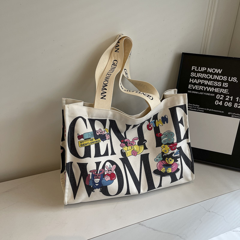 Large Capacity Cartoon Print Canvas Tote Bag for Women - Stylish Short Trip & Shopping Shoulder Bag Large Capacity Cartoon Print Canvas Tote Bag for Women - Stylish Short Trip & Shopping Shoulder Bag