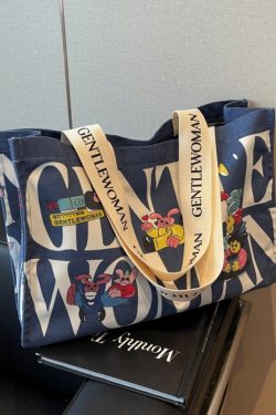 Large Capacity Cartoon Print Canvas Tote Bag for Women - Stylish Short Trip & Shopping Shoulder Bag