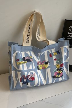 Large Capacity Cartoon Print Canvas Tote Bag for Women - Stylish Short Trip & Shopping Shoulder Bag