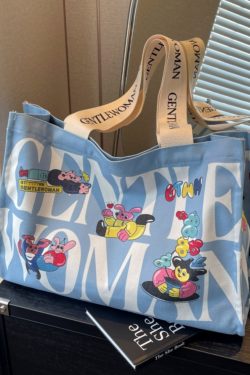 Large Capacity Cartoon Print Canvas Tote Bag for Women - Stylish Short Trip & Shopping Shoulder Bag